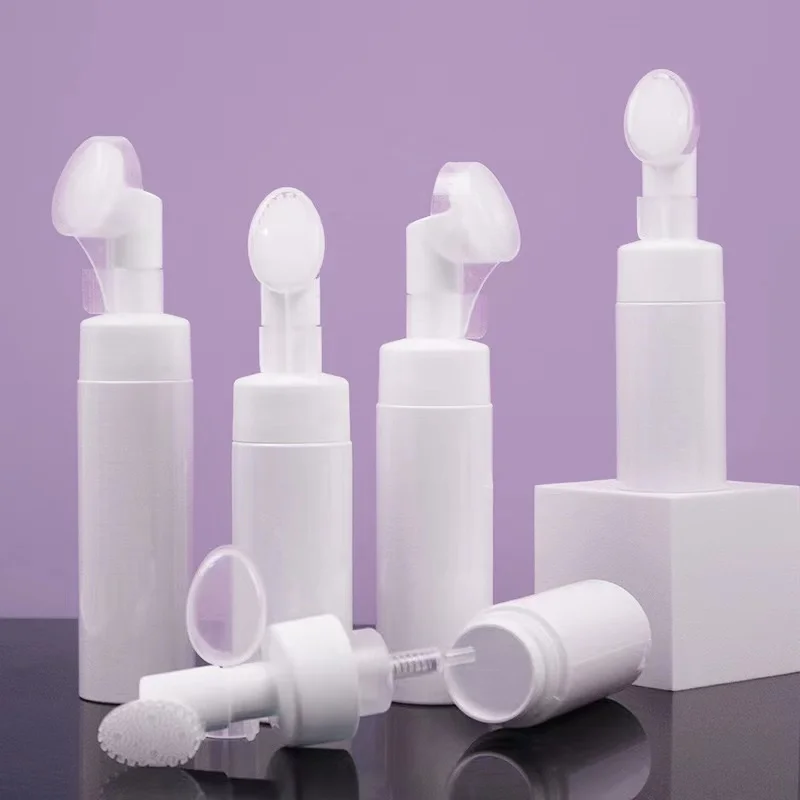 Logo design white bule silicone brush foaming hand soap bottle 60ml 80ml 100ml 150ml 180ml 200ml
