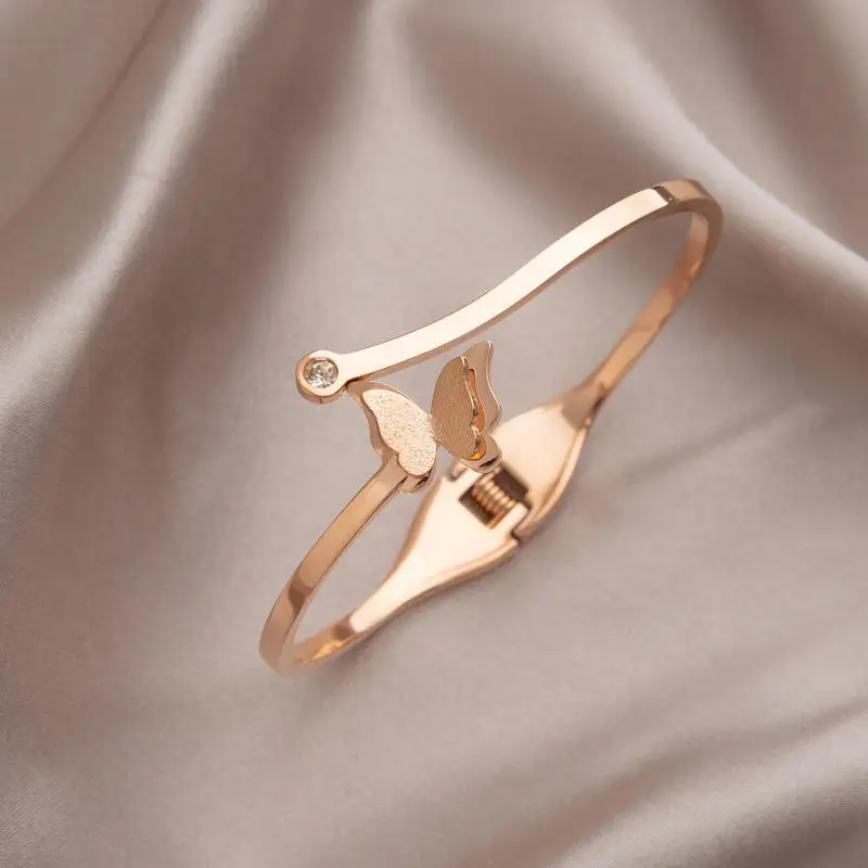 Original Design Stainless Steel Color Open Bangle 18K Gold Plated Rectangular Color Zircon Bracelet For Women Gift