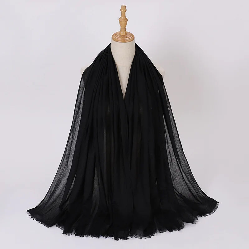 Yomo 2024 High Quality Viscose Cotton Hijab Shawls Plain Tassels Polyester Veils For Hijab Ladies