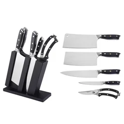 Amazon Hot 6PCS Full Tang Sharp 5CR15MOV Kitchen Chinese Cleaver Knife Set Scissor with wooden knife holder in stock