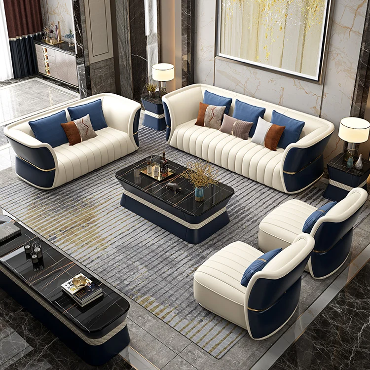 Italian modern luxury art Style sectional leather sofa Set villa Living Room Modern Furniture Leather 1 2 3 sectional sofa (1600271633884)