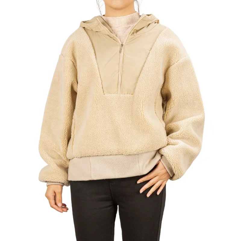 OEM Casual Plain Coat Custom Half Zip Fleece Womens Hoodie