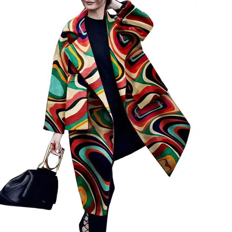 
W6010 Women coat 2019 winter long sleeve fashion sexy printed casual winter coat wholesale Christmas coat 