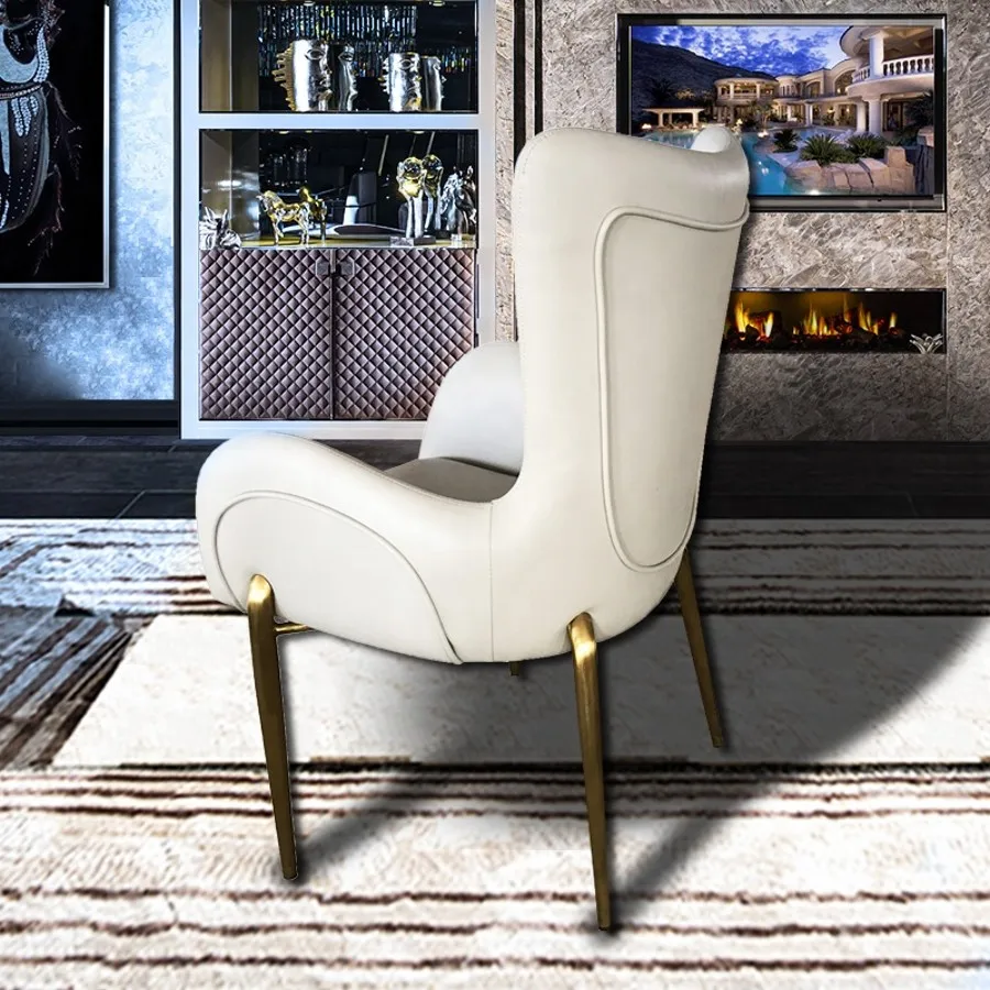 Modern nordic light luxury metal legs high back chair with arm leather gold stainless steel dining room chairs restaurant chair