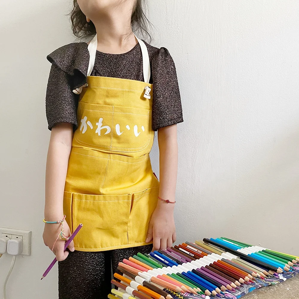 Blank Child Garden Chef Kitchen School Cute Mini Children Paint Cotton Canvas Painting Cooking Kids Apron