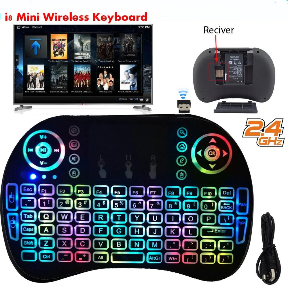 RGB 2.4G Wireless Keyboard Air Mouse Touchpad Mini English Russian Keyboard For Android Laptop Smart TV Box PC Pad