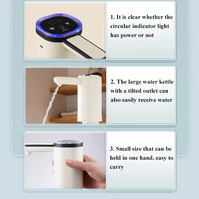 HK-D15 2024 Portable USB Rechargeable Electric Automatic Pump Water Dispenser Double Pumps LED Light Cold Car Water Dispenser