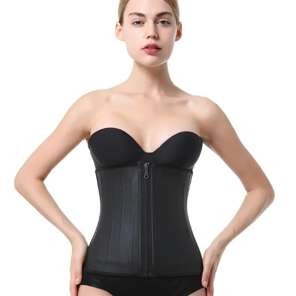 Waist Trainer Corset Belly Slim Belt Zipper Design Body Shaper Modeling Strap Waist Cincher 29 Steel Bones Latex Black Women
