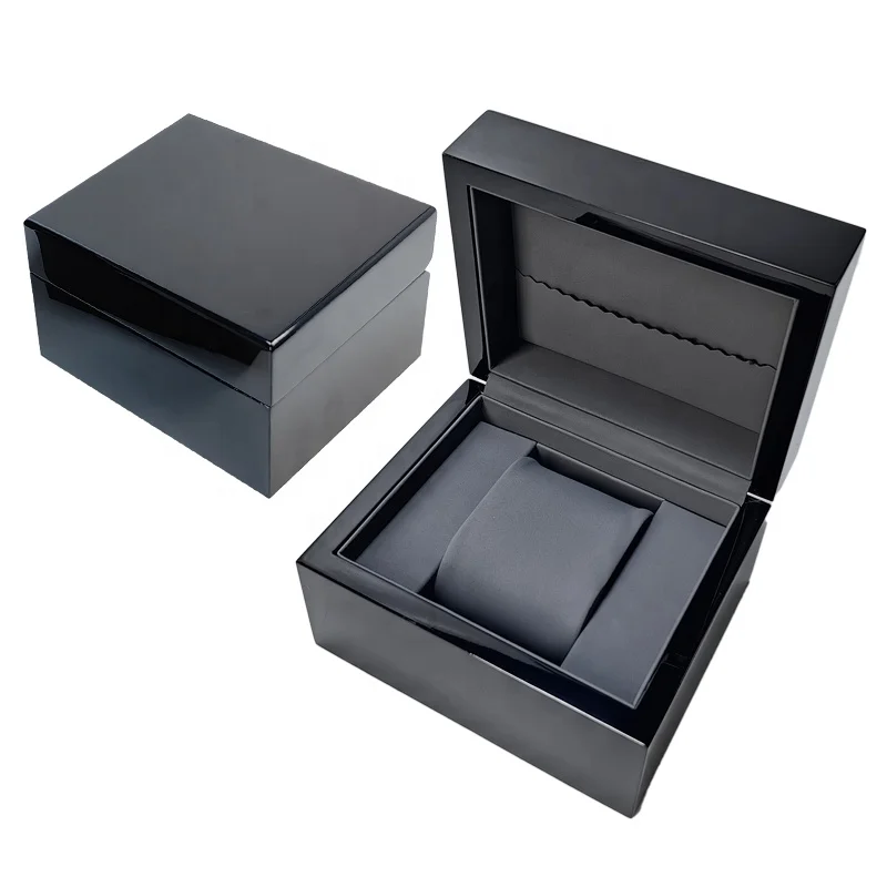 Lacquer Paint Mens Watches Packaging Black Luxury Wooden Watch Box Lining PU Leather
