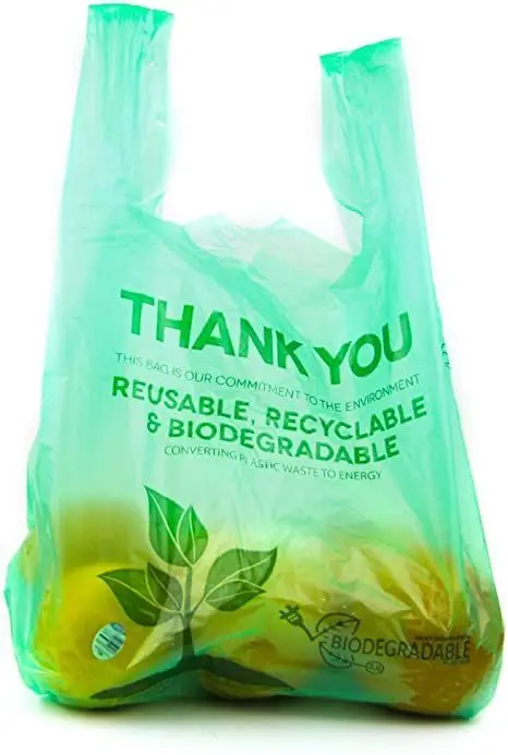 Bio degradable plastic bag Supermarket grocery shopping bag Custom T-shirt Bag with own logo for food and vegetable packing