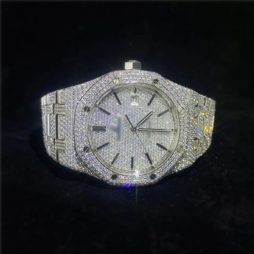  Роскошные ювелирные изделия с бриллиантовым циферблатом VVS Moissanite Iced Out
