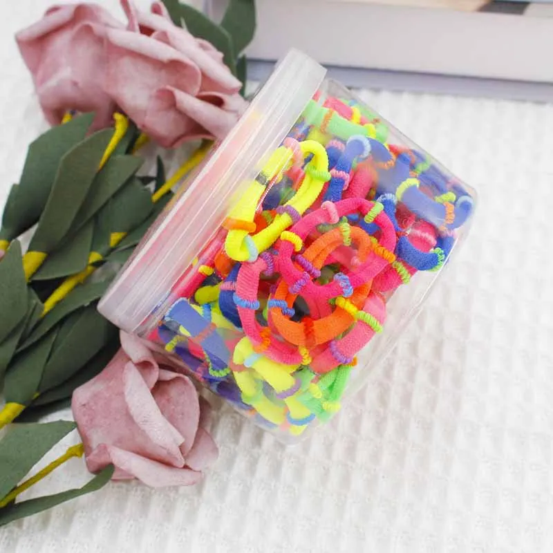 kids mix color mini elastic hair bands with stripes pack in box cute girls hair band 100pcs per box