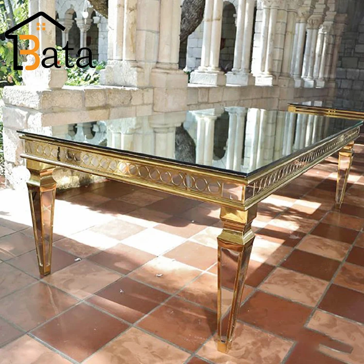 factory wholesale stainless steel frame mirror glass wedding table