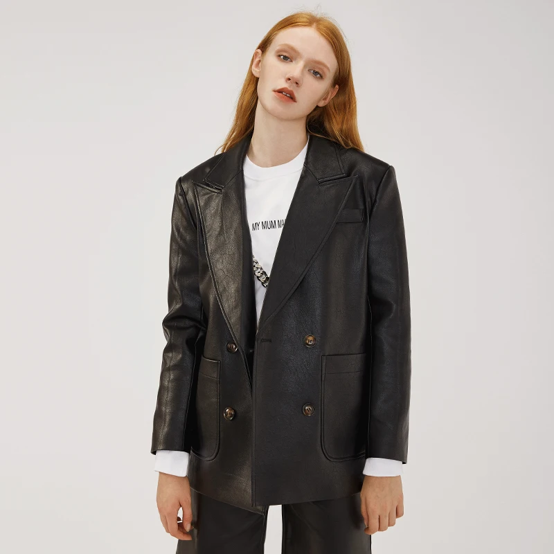 Большой зимний костюм для женщин 2021 Осень Высокое качество блейзеры женская одежда отложной воротник пальто куртка из искусственной