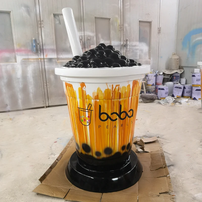 modern Fiberglass Sculpture Outdoor Large resin giant Milk Tea bubble boba Cup statue art mold custom Coffee Cup Decor Ornaments