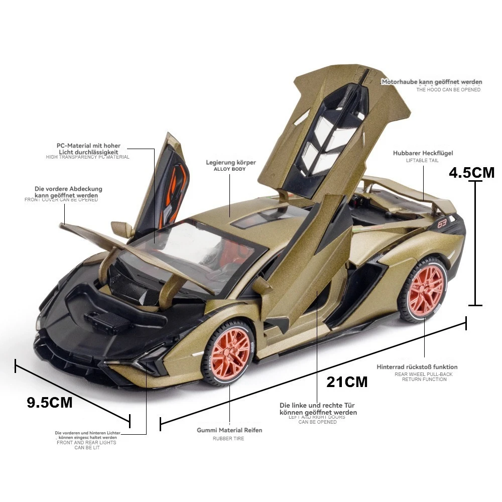 Модель автомобиля 1:24 lambor Sian FKP37 со звуковым и световым откатом двери открытые декоративные металлические модели игрушки