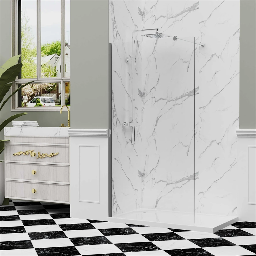 Oumeiga Double Bypass Bathroom Tempered Glass Shower Enclosure 8mm Thick Frameless Black Sliding Shower Door Hotel Shower Panel