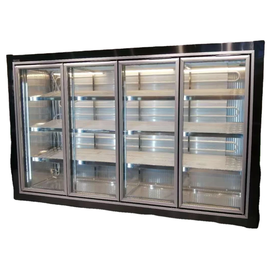 Vegetable Vertical Refrigerated Glass Door For Display Cabinet Low Noise Display Cabinet Beverage Cooler Triple Temperature