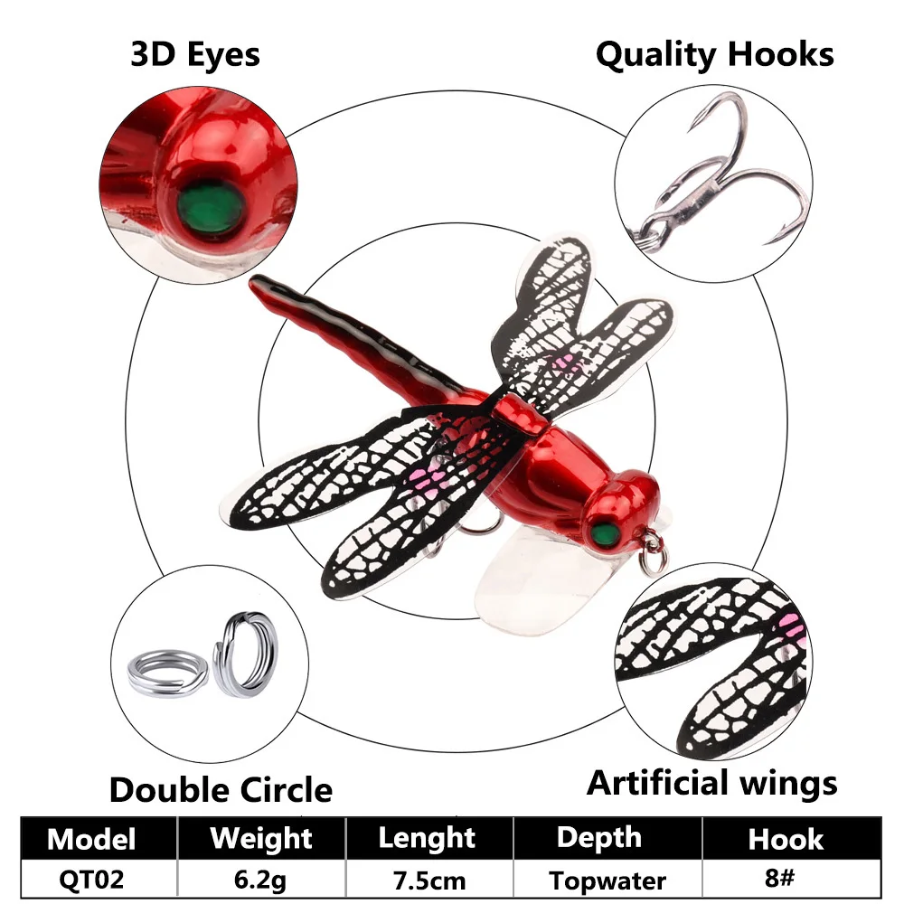 Wholesale Factory Price 7.5CM 6.2G Twitch Wobblers Lifelike Hard Bait Topwater Dragonfly Insect Fishing Lure