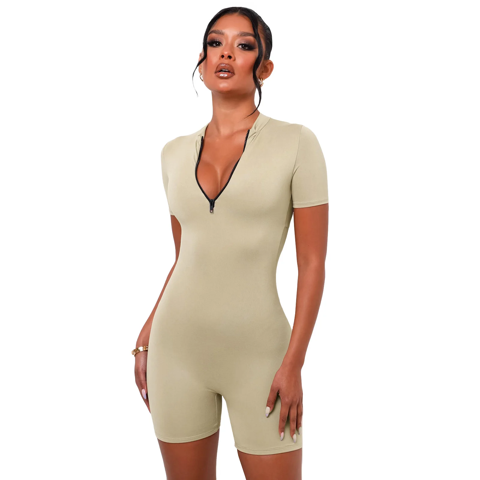 OEM lucky label plain sexy cut out party open back bodycon bandage rompers one piece jumpsuits women bodysuit short jumpsuit