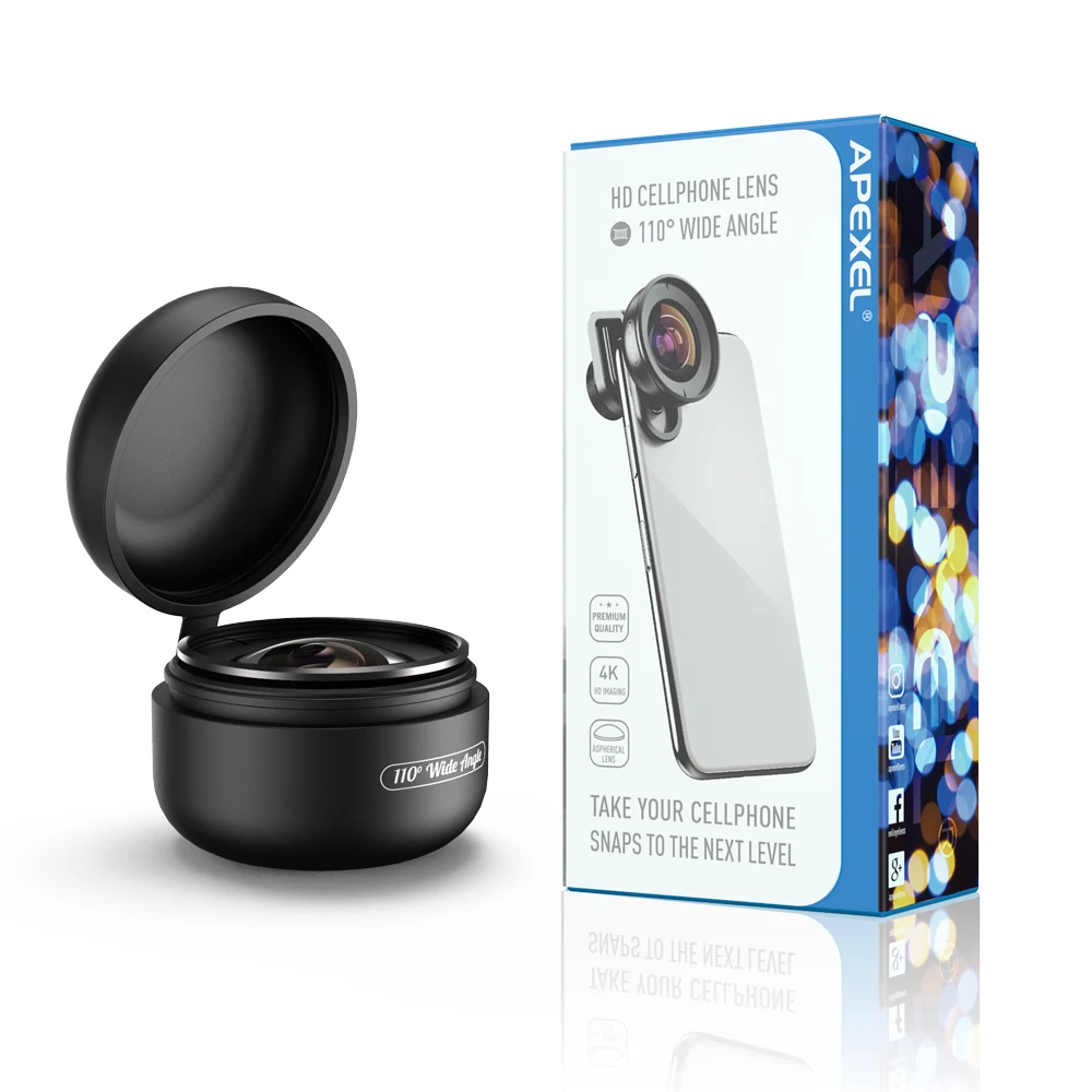 APEXEL Professional 4K HD 110 Degree Wide Angle Lens Mobile Phone Super Wide Camera Lens for iPhone X 11 and Android Smartphone