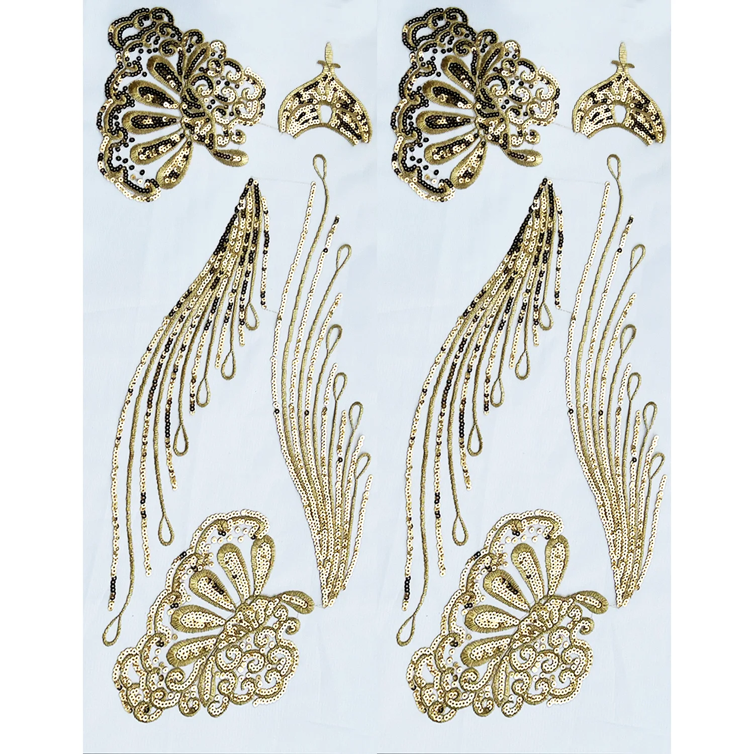 Evening Dress Garment Clothing Sewing Accessories Patch Embroidery Gold Sequin Lace Applique
