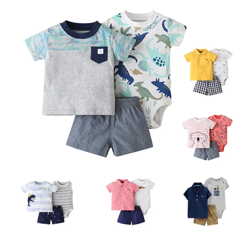 Брендовые хлопковые комплекты для малышей Спортивная футболка мальчиков и шорты одежды одежда