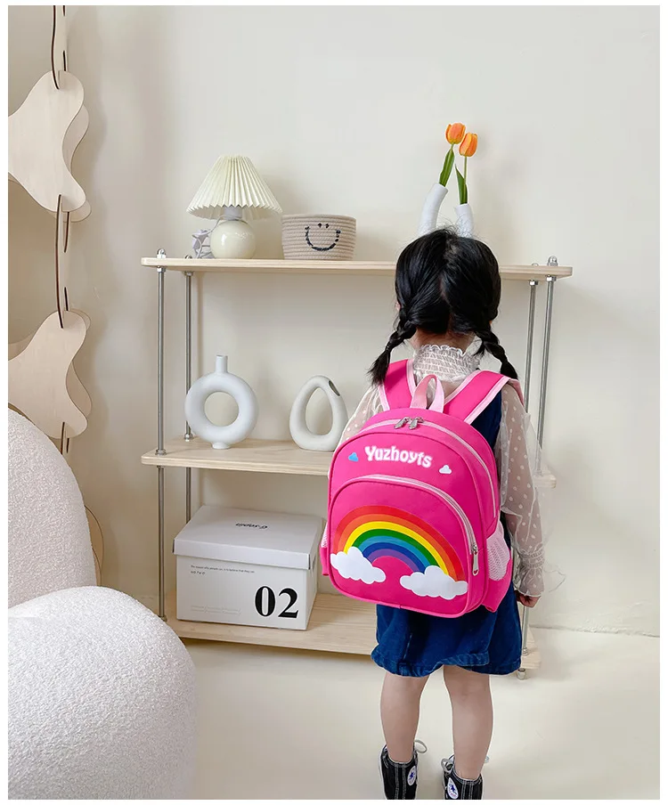 New Cartoon Colourful Rainbow Backpacks School Kindergarten Bags for Baby Girls