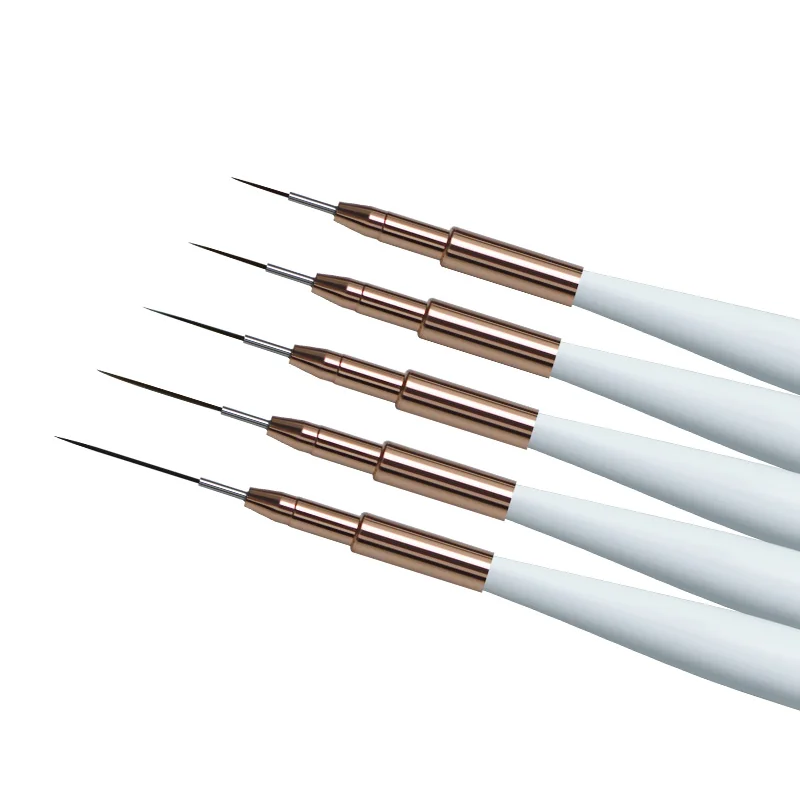 5pcs Set OEM Logo Wholesale Professional Wooden Handle Nylon Hair Detail Brush Nail Art Liner Brush Set