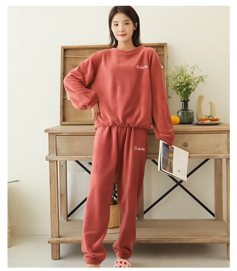 Pajamas Set Thick Warm Coral Fleece Flannel Pajamas Female Cartoon Autumn And Winter Ladies Pajamas