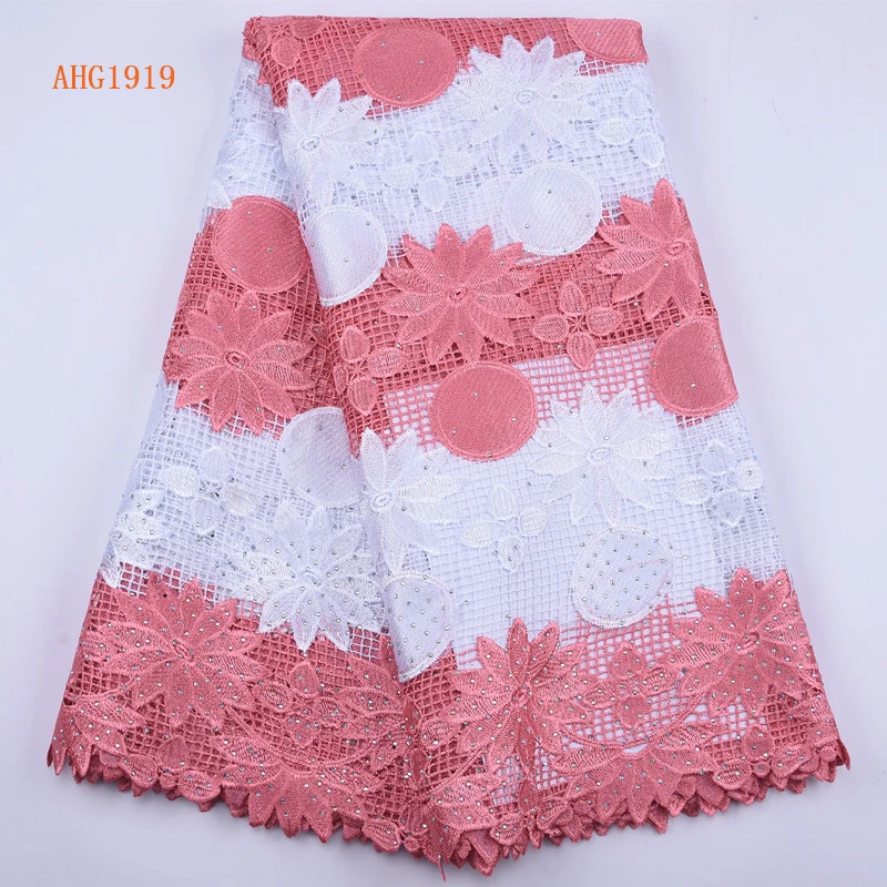 Wholesale African Guipure Lace Fabric With Stones Nigeria Pure White Cord Lace For Dress Water Souble Lace Fabric 1919