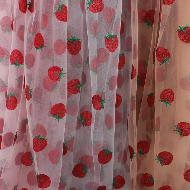 Wholesale shiny glitter strawberry swiss tulle lace fabric for dresses LT21745