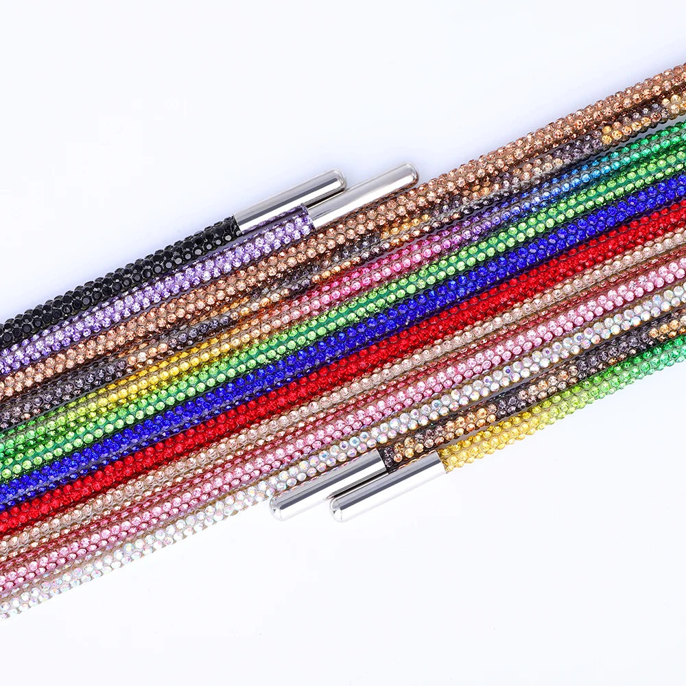 QY Wholesale High Quality 6mm Rhinestones Rope Trimming Cotton Lace Cord Rhinestones Strip For Shoes Hoodie