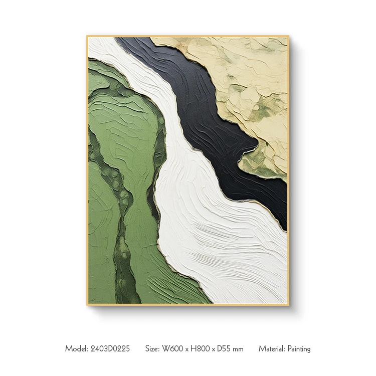 Abstract Oil Painting on Canvas Framed Textured Hanging Artwork Wall Decoration for Project Villa Mock-up