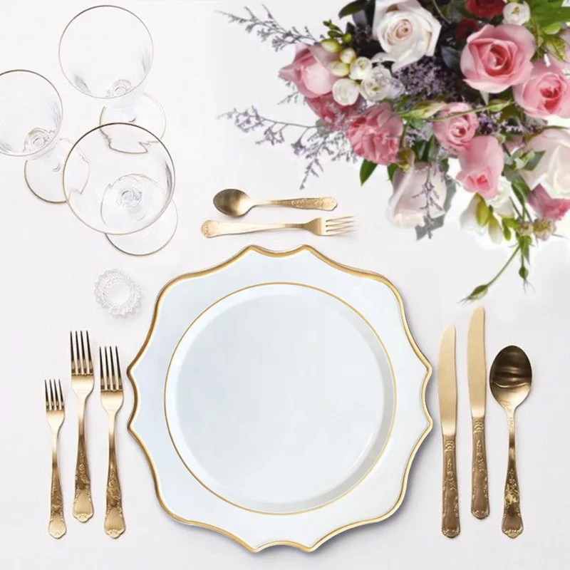 Round plastic charger plate gold silver decoration teal brass wholesale charger bulk plates Hot Selling for wedding party