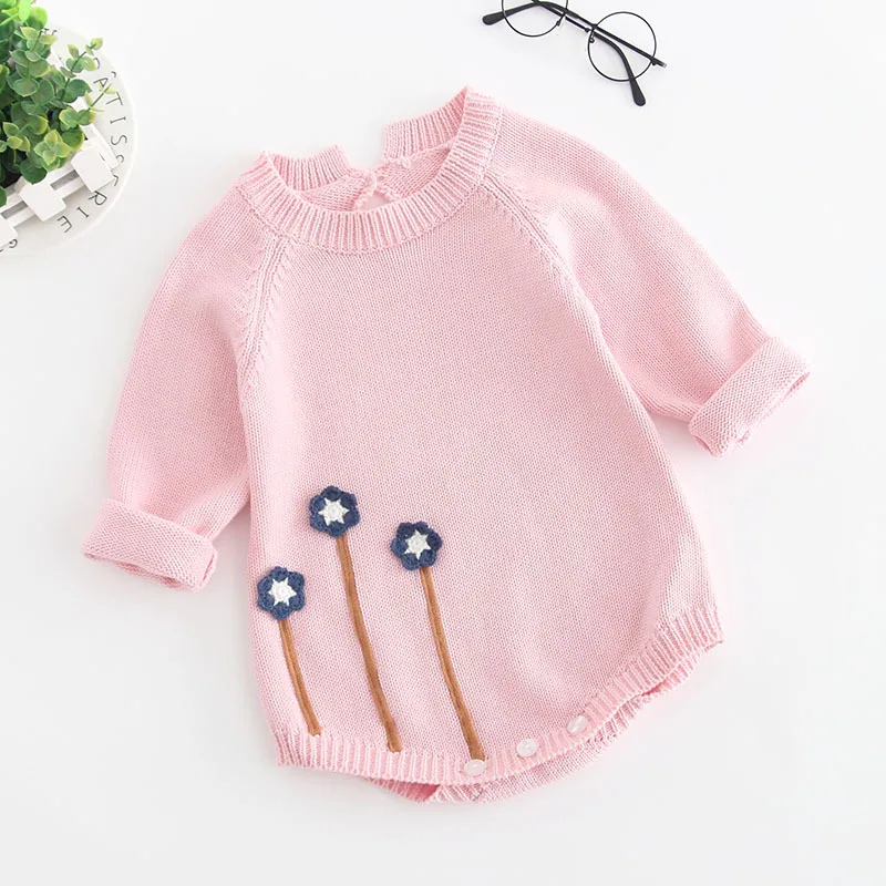 New Baby Girls Clothes Autumn Winter Rompers Soft Knitted Baby Clothes Fashionable Flower Baby Jumpsuit Girls Costumes