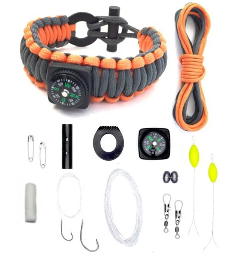 Hot Sale High Quality 7 Cord Survival Bracelet Multi-function Flint Compass Fishing Kit for Hunting