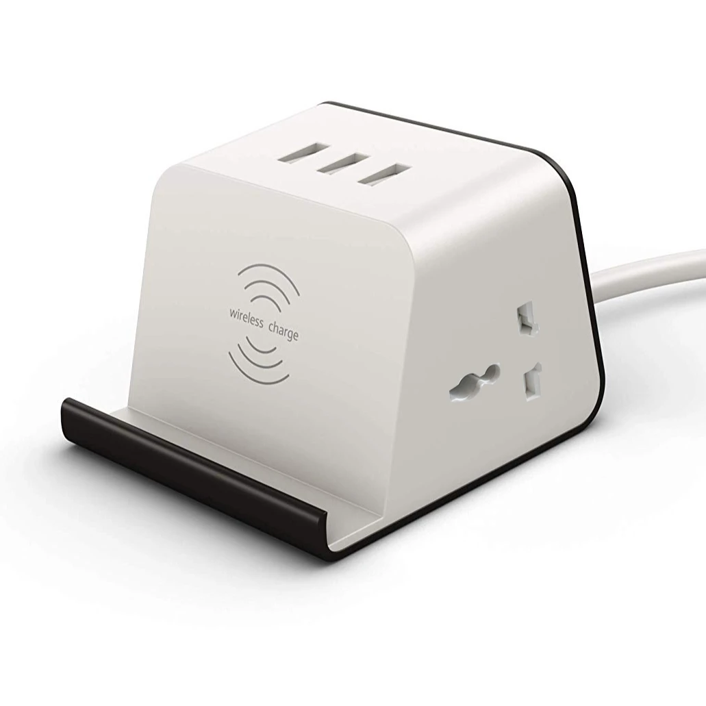 Universal Small Power Socket 2 Multi Outlet 3 Usb Charging Station With Wireless Charger Extension Socket Lead