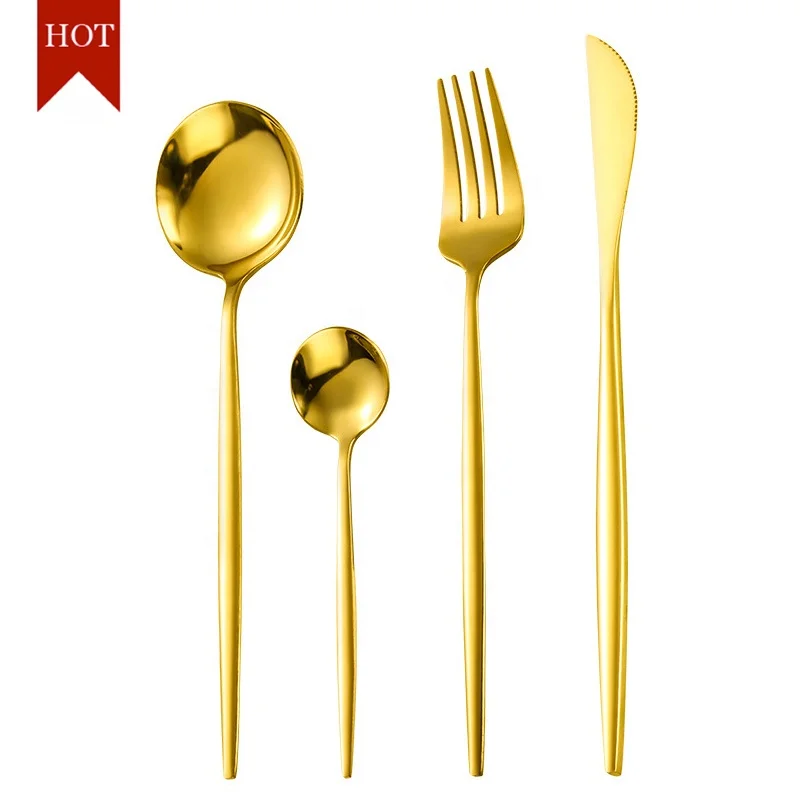 Manufacturer Golden Flatware Stainless Steel Spoon Knife and Fork Restaurant Silverware Gold Cutlery Set for Wedding