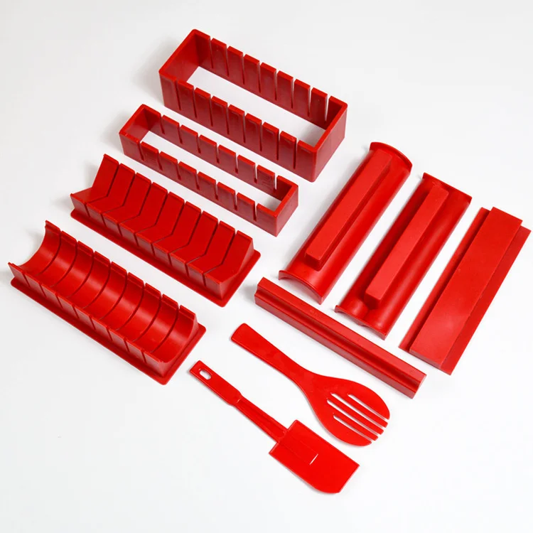 Hot Selling Products In Stock Creative New Square Sushi Machine Round Mold Heart-shaped Sushi Tools Red 10-Piece Set Wholesale
