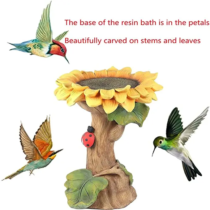 Polyresin Sunflower Bird Bath, Standing Bird Feeders Simulation Flower for outdoor indoor Decoration