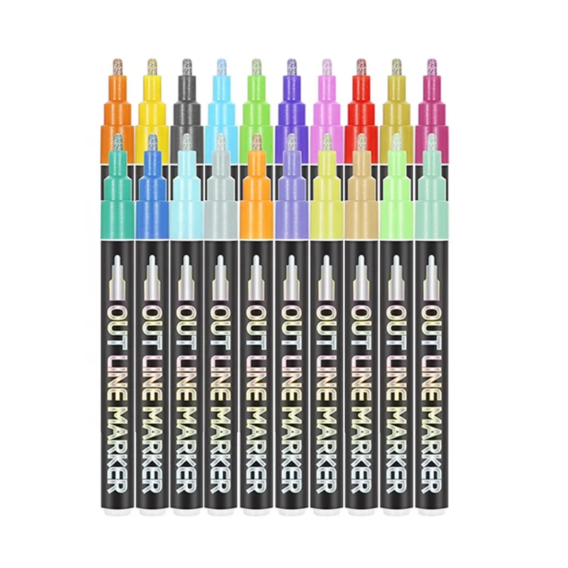 Magic Self-outline Self-outline Metallic Double Line Outline Marker Pens set 12 colors pack