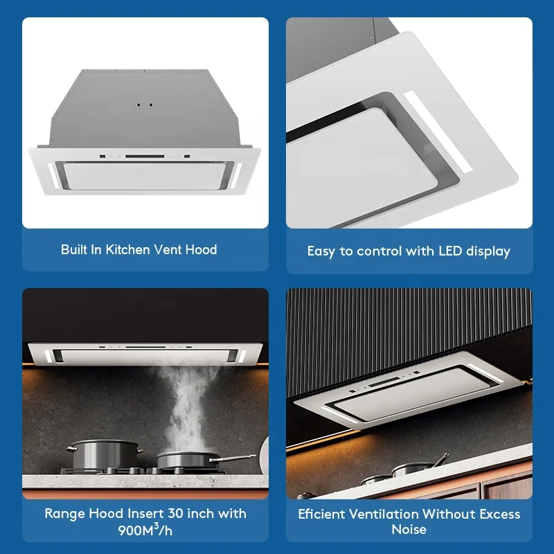 Ducted 600 CFM Kitchen Hood Insert Stainless Steel 30 Inch Exhaust Fan With Baffle Filters Range Hood