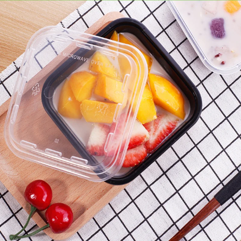 Food Grade Square Disposable Plastic Packing Box Square Reusable Meal Prep Pp Plastic Bento Lunch Box