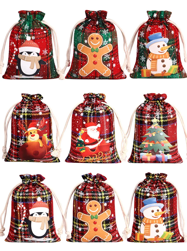Eco custom logo Beautiful Drawstring small cloth bag Santa Storage Sacks Christmas Gift Candy Bag