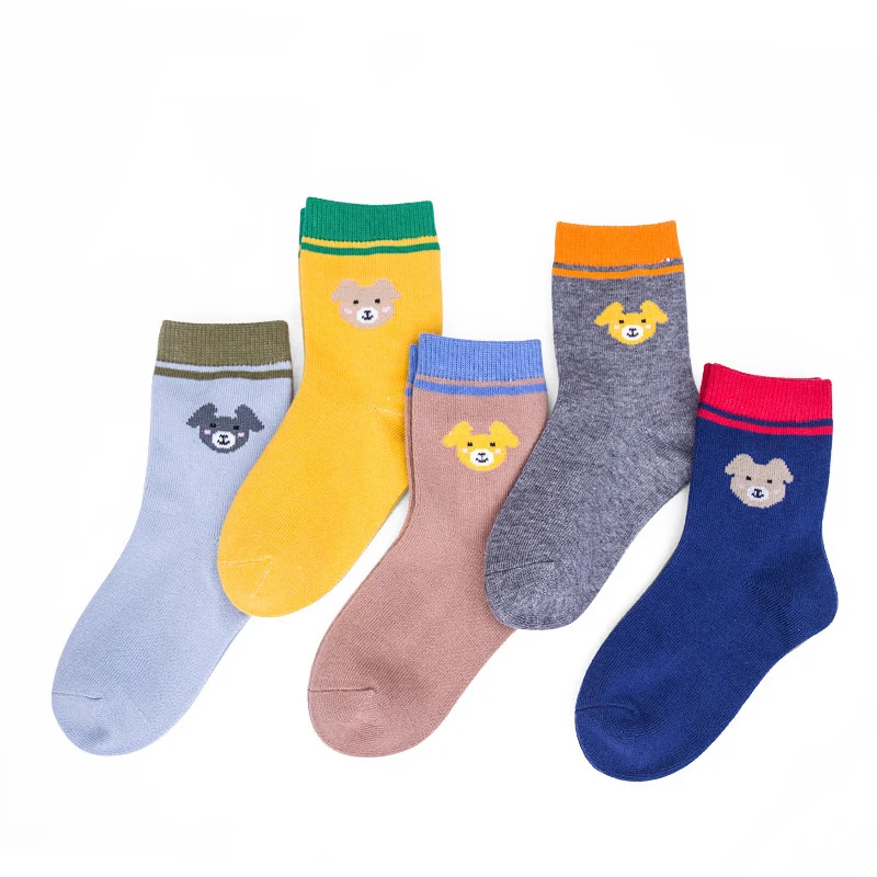 
New trendy 2020 kid socks lovely little bear jacquard socks for boys girls mid cut soft cotton socks 5 pairs a set wholesale 