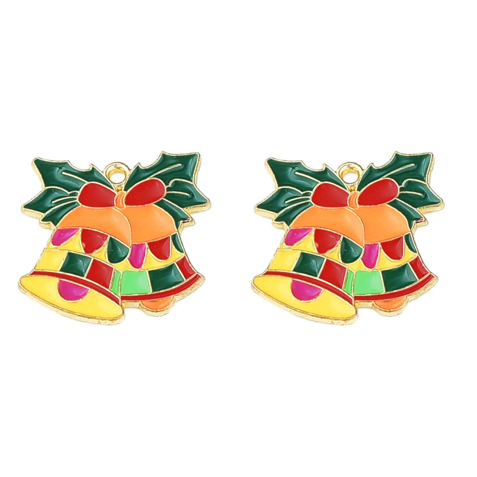 PandaHall Christmas Bell Light Gold Rack Plating Alloy Enamel Pendants