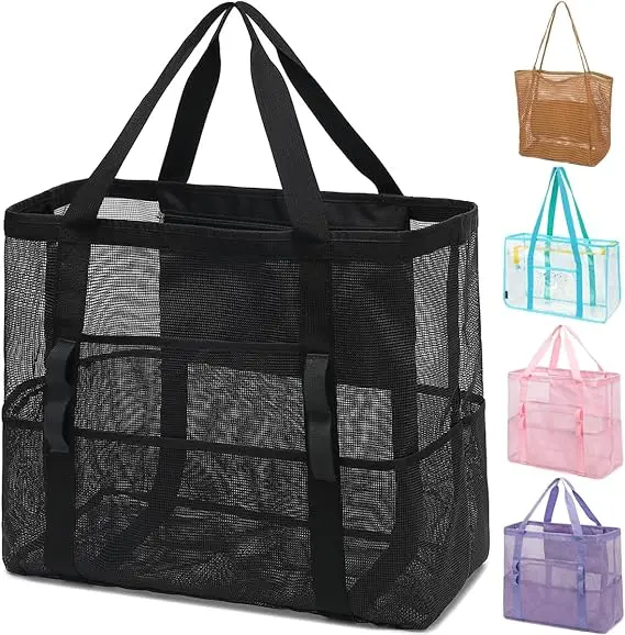Многофункциональная сумка для покупок с водонепроницаемыми внутренними карманами, уличная сверхпрочная сетчатая пляжная сумка