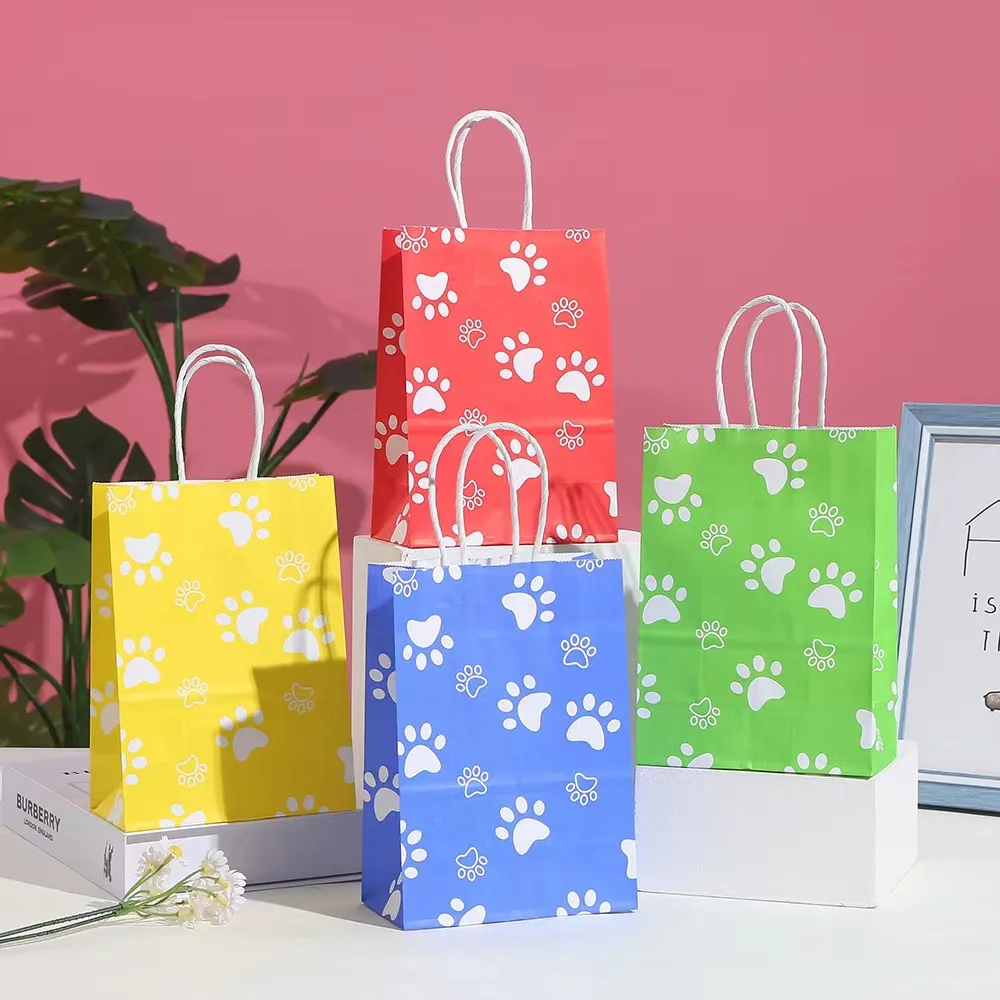 New Spot Cartoon Foot Print Kraft Paper Bag Printed Paper Bag Holiday Party Portable Gift Bag