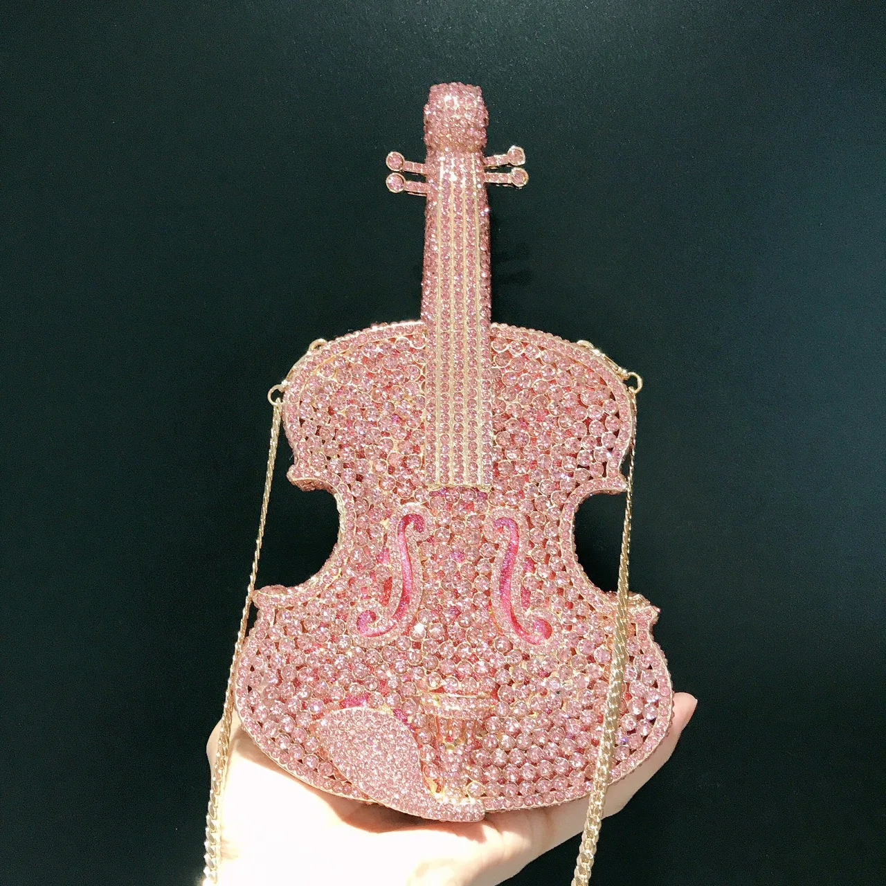 Wholesale Ladies Violin Rhinestone Clutch Handbag Luxury Party Mini Banquet Clutch Bag Evening Wedding Crystal Purse